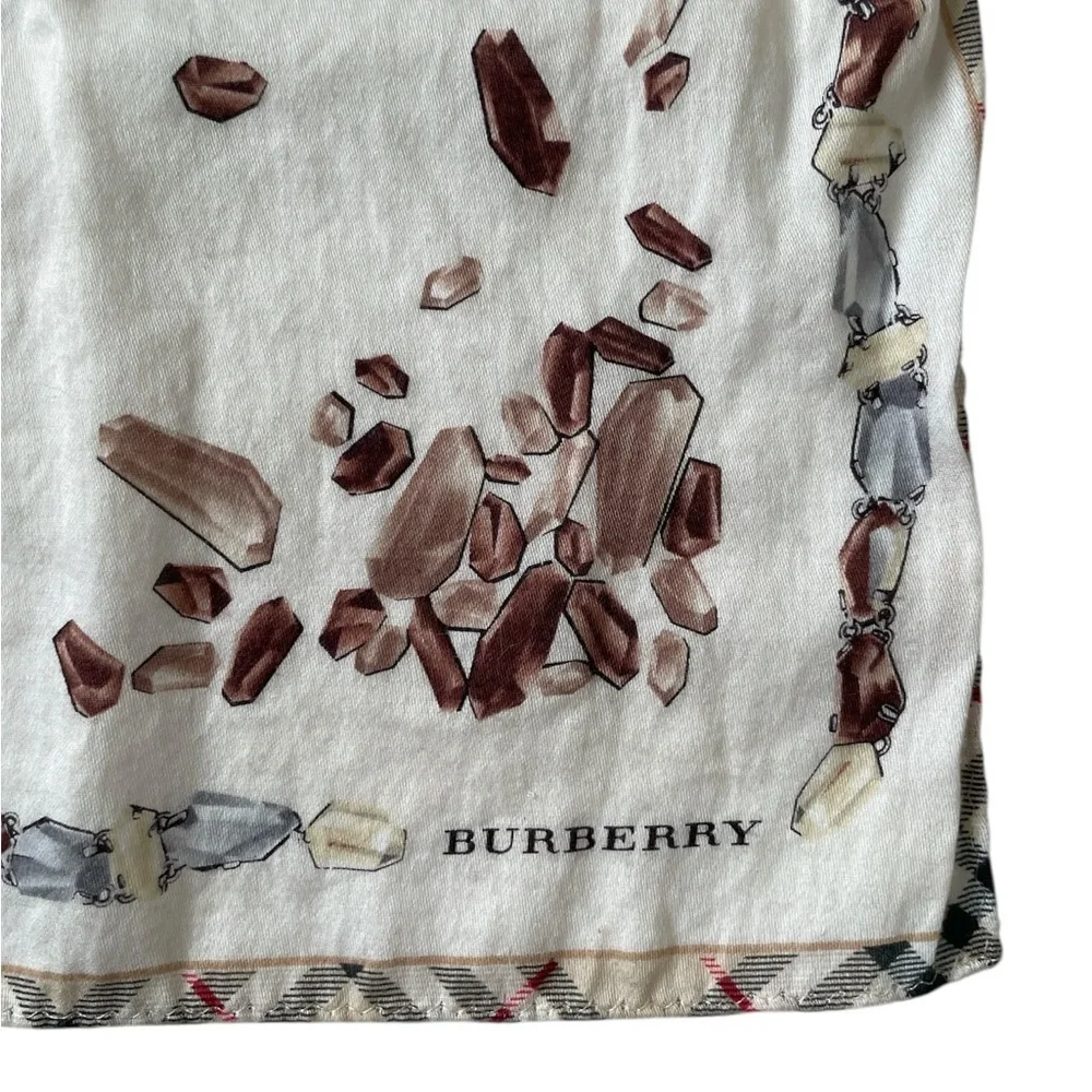 Authentic Burberry Vintage Ivory and Crystal Shaped Patterned Handkerchief